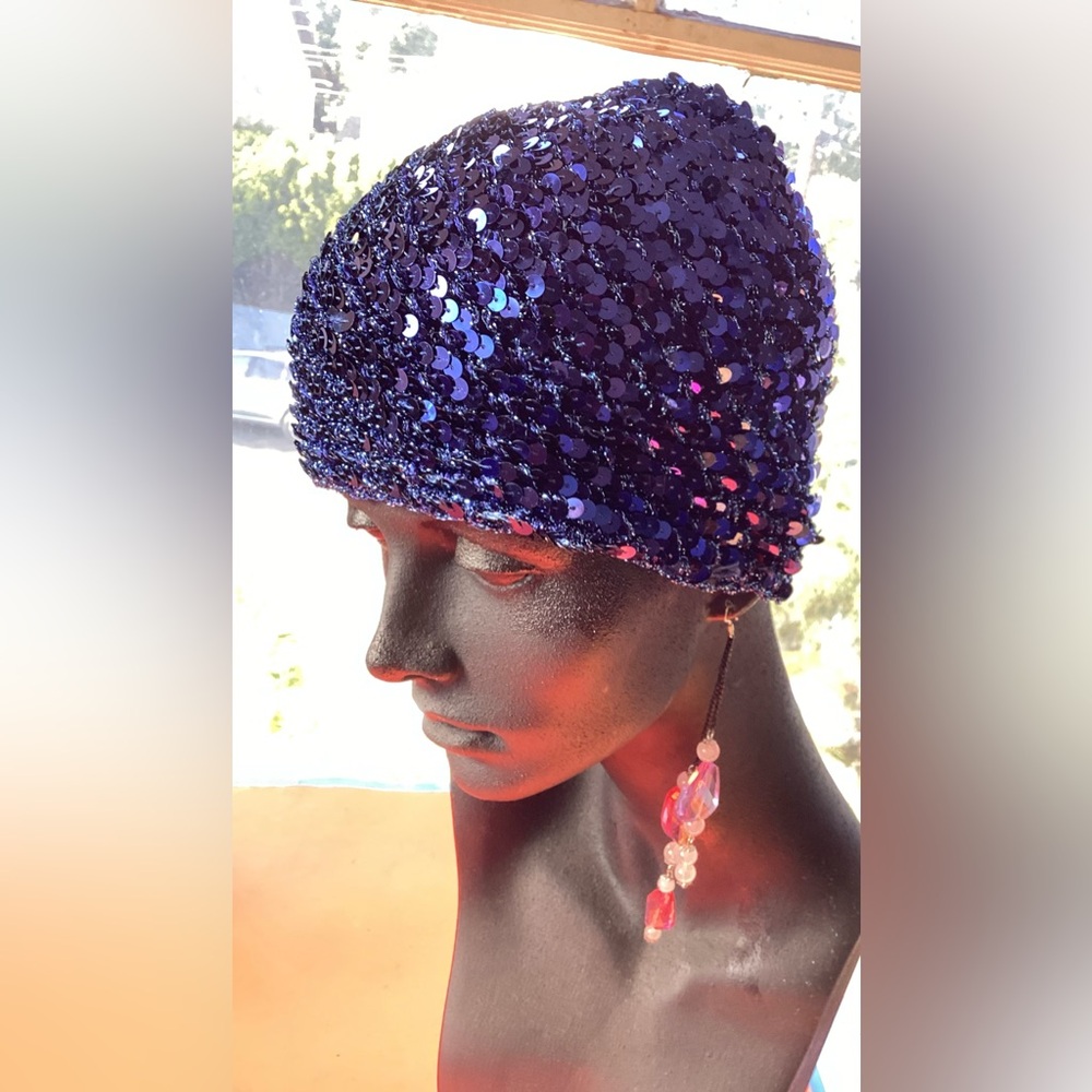 Royal blue sequined beanie